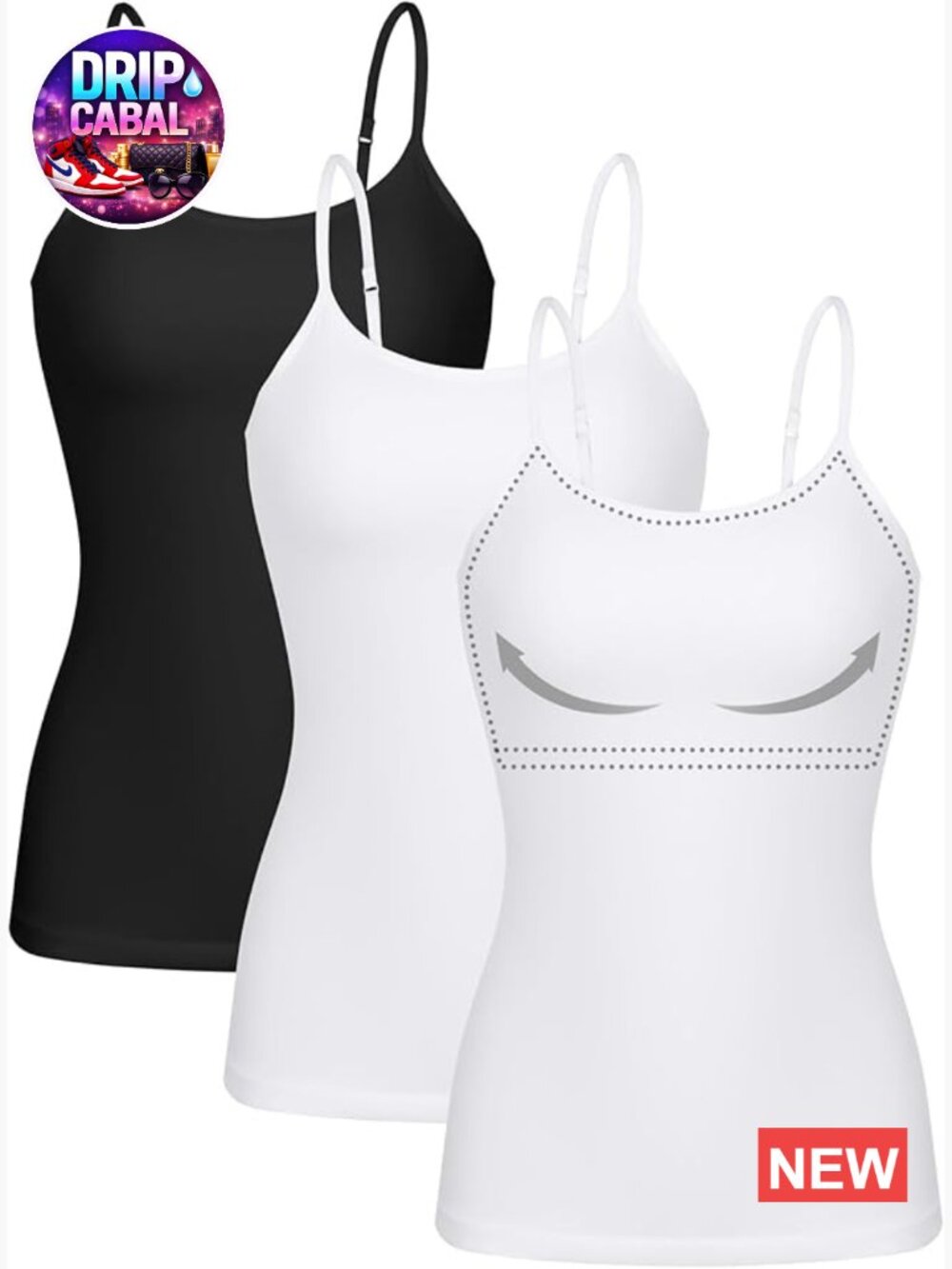 3 Pack Cotton Camisoles with Shelf Bra Adjustable Spaghetti Strap Tank Tops